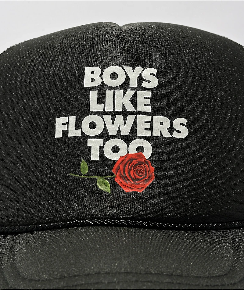 Can't Blame The Youth Boys Like Flowers Black Trucker Hat