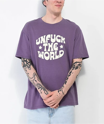 Can't Blame The Youth Unfuck World Purple Wash T-Shirt