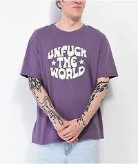 Can't Blame The Youth Unfuck World Purple Wash T-Shirt