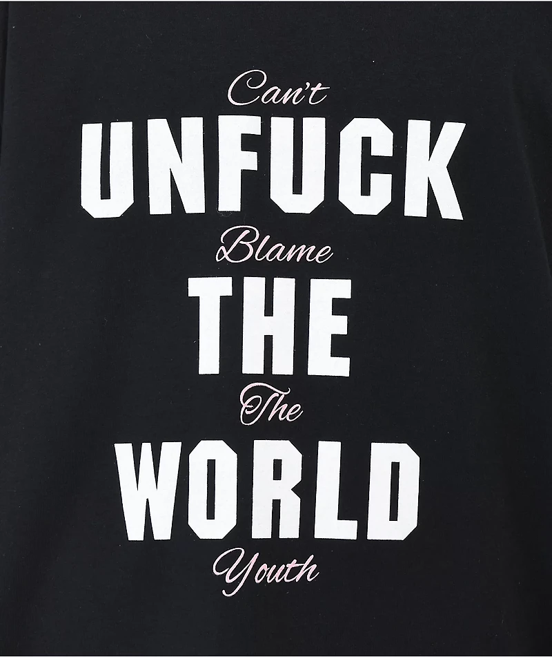 Can't Blame The Youth Unfuck World Stacked Black T-Shirt
