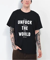 Can't Blame The Youth Unfuck World Stacked Black T-Shirt