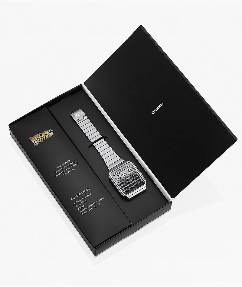 Casio  x Back To The Future CA500WEBF-1A Vintage Silver Digital Calculator Watch