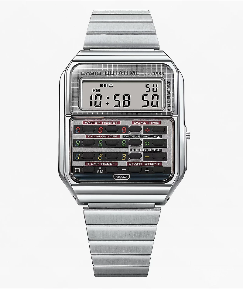 Casio  x Back To The Future CA500WEBF-1A Vintage Silver Digital Calculator Watch