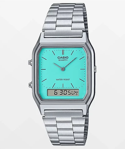 Casio AQ230A-2A2VT Silver & Teal Analog Watch