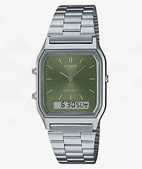 Casio AQ230A-3AVT Vintage Silver & Green Analog & Digital Watch