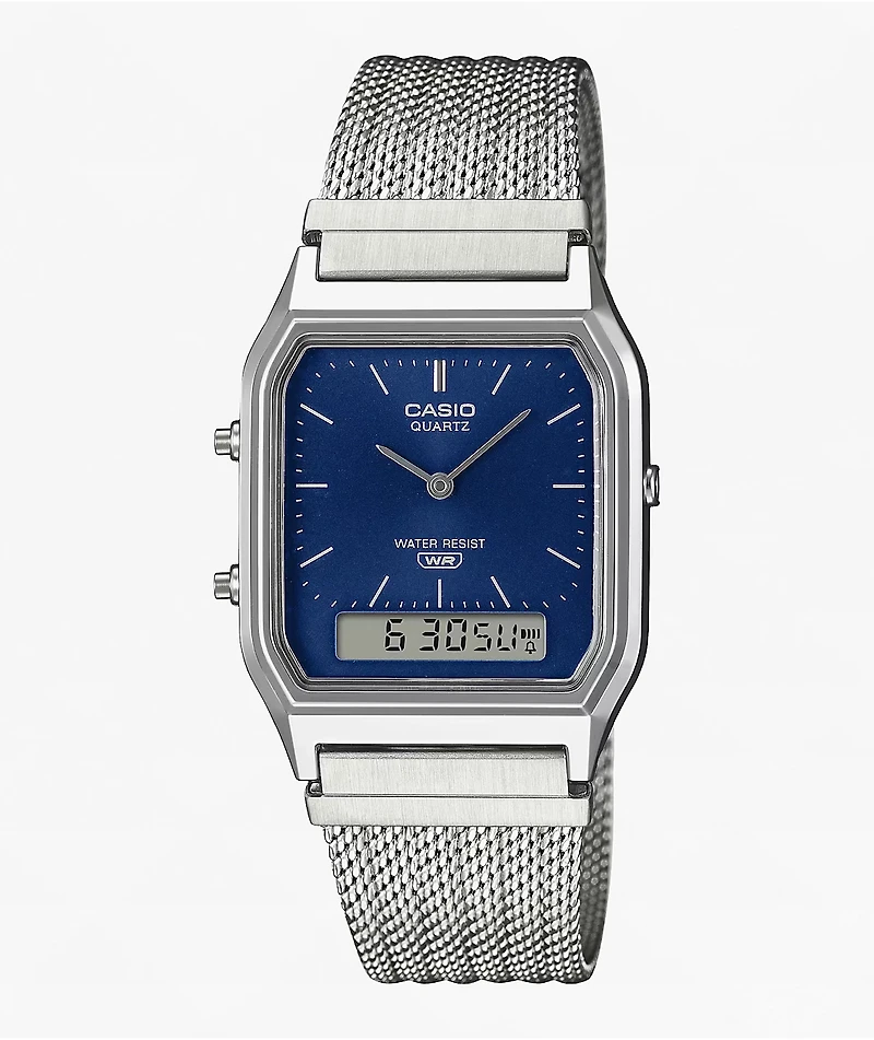 Casio AQ230EM-2A Silver & Blue Analog & Digital Watch