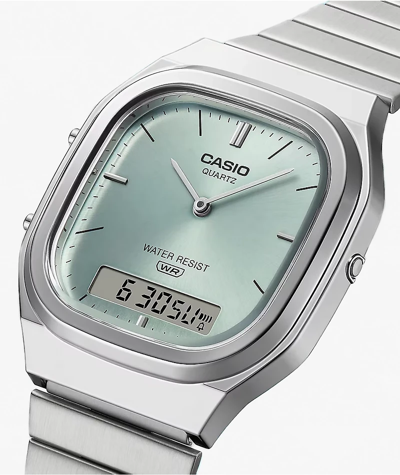 Casio AQ240E-2A Silver & Warm Blue Analog & Digital Watch
