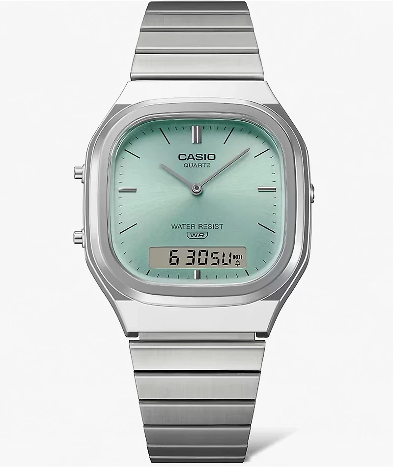Casio AQ240E-2A Silver & Warm Blue Analog & Digital Watch
