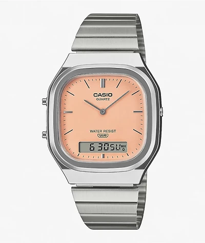 Casio AQ240E-4A Silver & Warm Orange Analog & Digital Watch