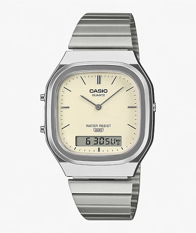 Casio AQ240E-7A2 Silver & Warm White Analog & Digital Watch