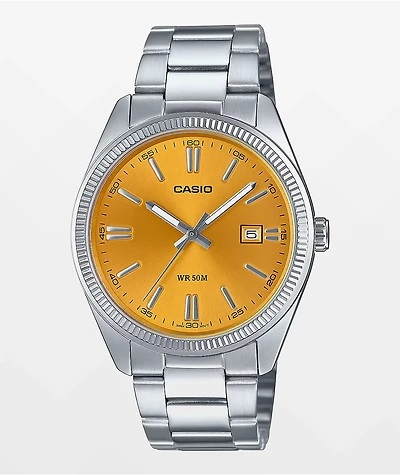 Casio MTP1302D-9AVT Vintage Silver & Yellow Analog Watch
