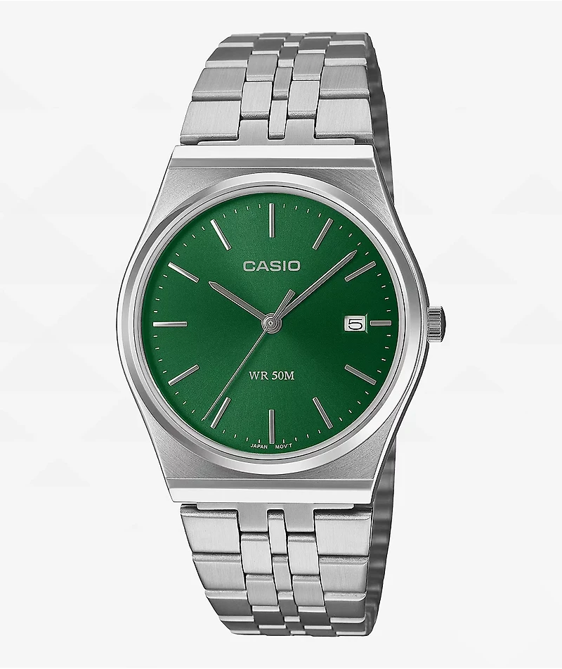 Casio MTPB145D-3A Silver & Green Analog Watch