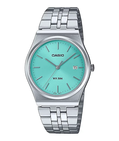 Casio MTPB145DC-21V Silver & Turquoise Blue Analog Watch