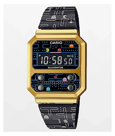 Casio x Pac-Man A100WEPC-1B Vintage Black & Gold Digital Watch