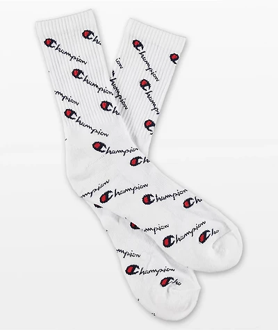 Champion All Over Print White Crew Socks
