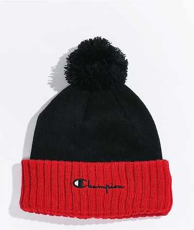 Champion Black & Scarlet Pom Beanie