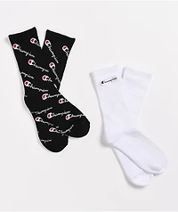 Champion Boys All Over Print Black 2 Pack Crew Socks