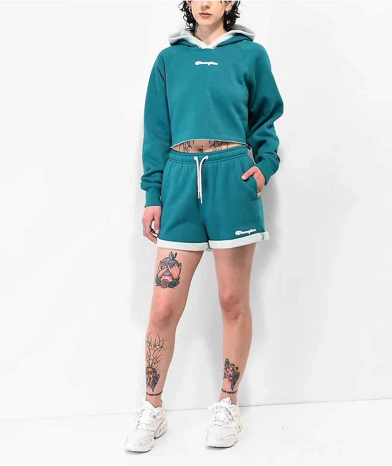 Champion Classic Reverse Weeve Crop Green Hoodie