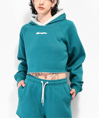 Champion Classic Reverse Weeve Crop Green Hoodie