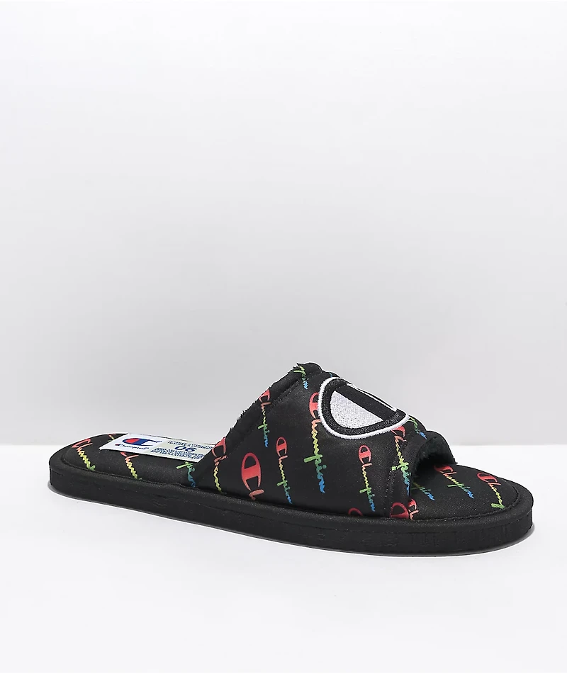 Champion Cozy Tozy Black & Rainbow Slippers