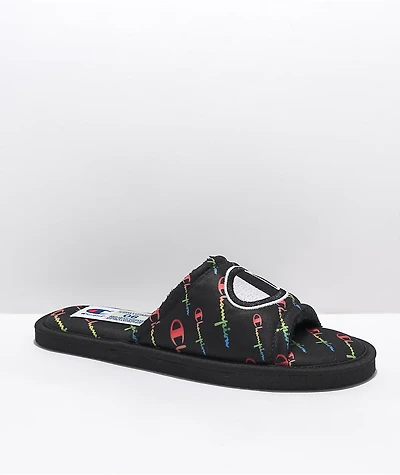 Champion Cozy Tozy Black & Rainbow Slippers