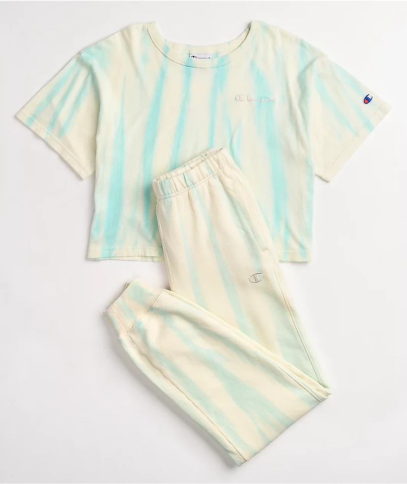 Champion Feather Dye Ice Fall & Cream Crop T-Shirt