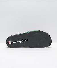 Champion IPO Black, Green, & Scarlet Camo Slide Sandals