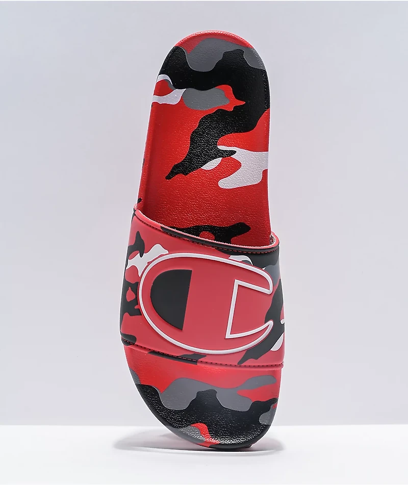 Champion IPO Camo Scarlet, Silver, & Black Slide Sandals