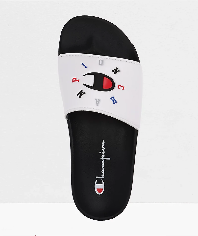Champion IPO Circular White & Black Slide Sandals