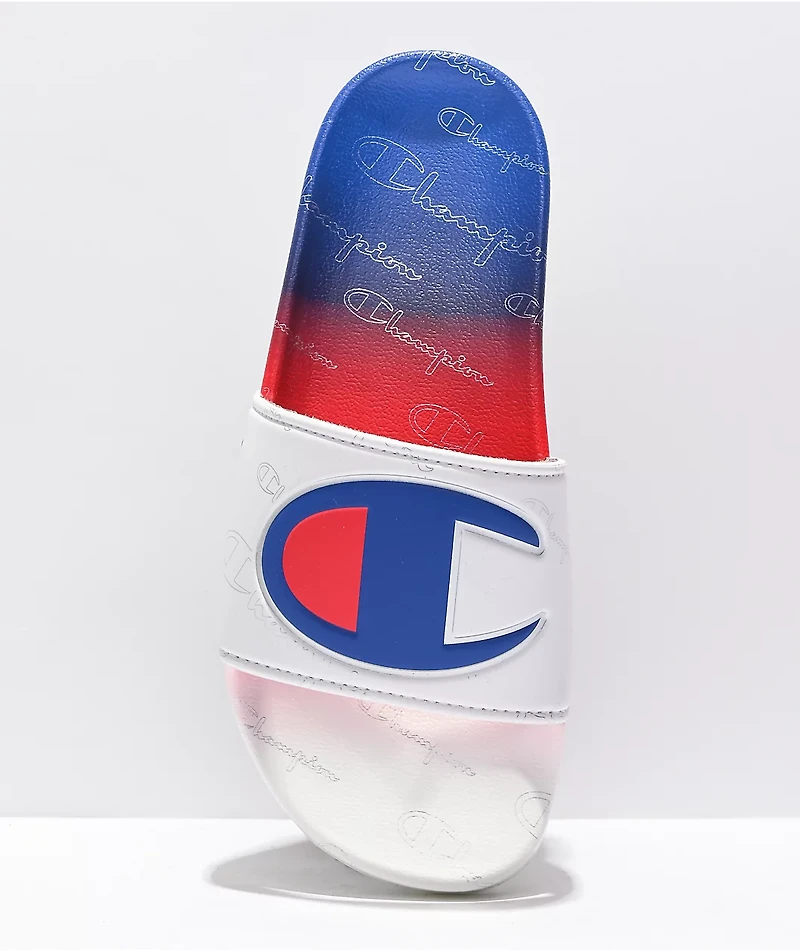 Champion IPO Fade White & Blue Slide Sandals
