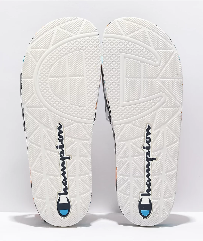 Champion IPO White, Blue & Orange Camo Slide Sandals