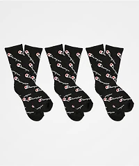 Champion Kids Allover Print Black 3 Pack Crew Socks