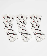 Champion Kids Allover Print White 3 Pack Crew Socks