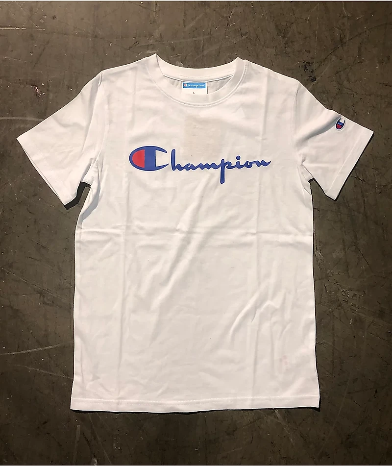 Champion Kids Blue Script White T-Shirt