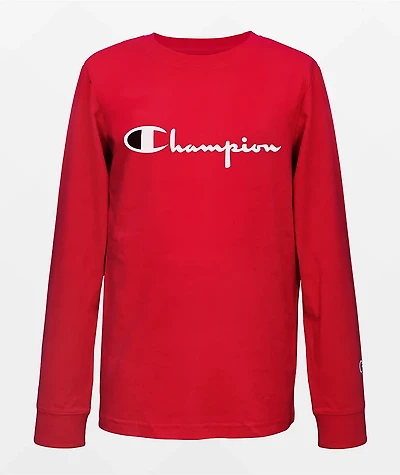 Champion Kids Heritage Script Red Long Sleeve T-Shirt