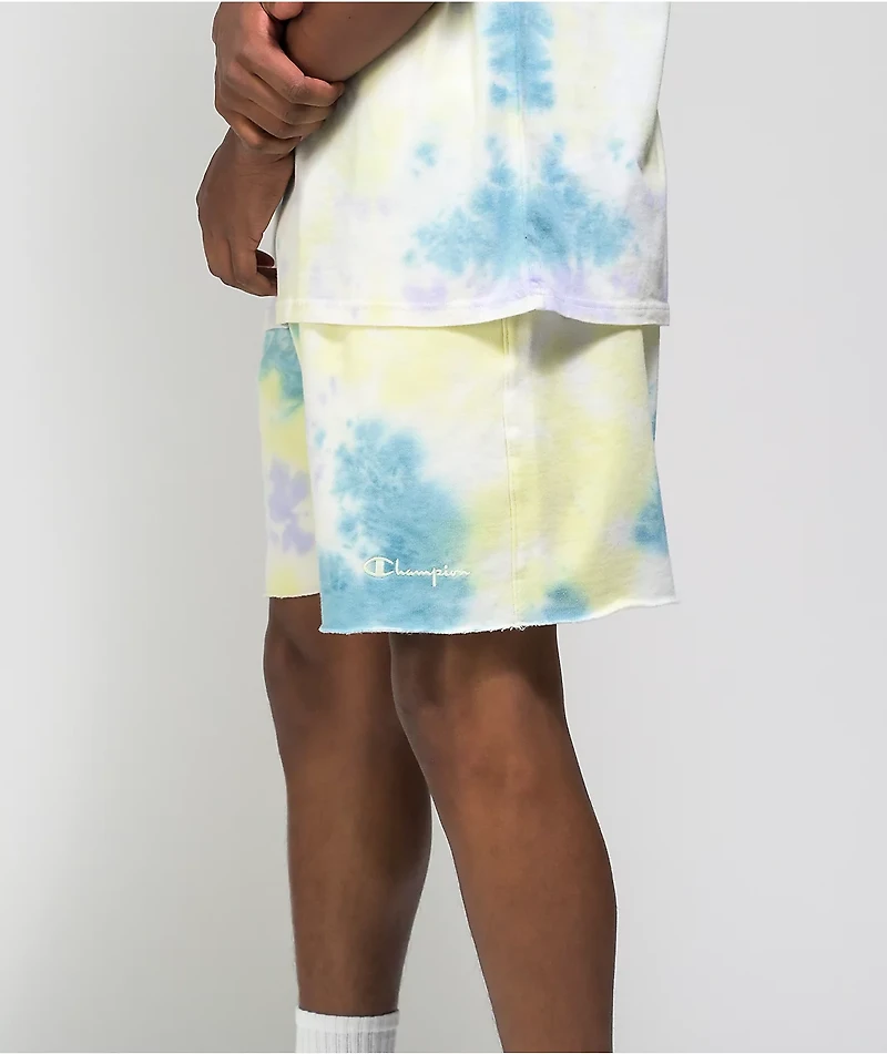 Champion Lightweight Lemon Glacier Blue, & Purple Tie Dye Sweat Shorts