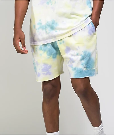 Champion Lightweight Lemon Glacier Blue, & Purple Tie Dye Sweat Shorts