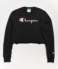 Champion Logo Script Black Crop Long Sleeve T-Shirt