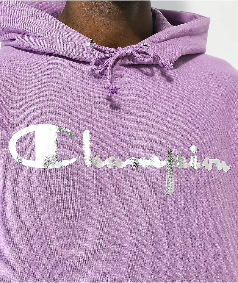 Champion Reverse Weave Foil Script Lavender Hoodie