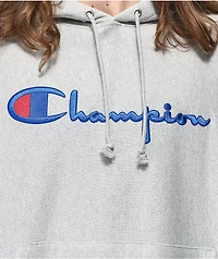 Champion Reverse Weave Logo Script Grey Hoodie