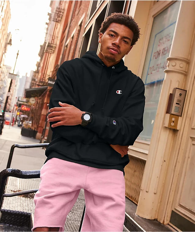 Champion Reverse Weave Logo Script Grey Hoodie at Hamilton Place