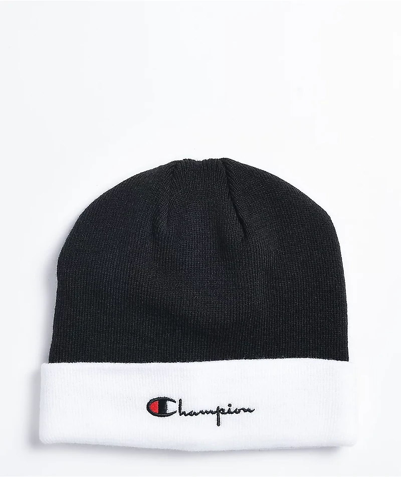 Champion Script Black & White Cuffed Beanie