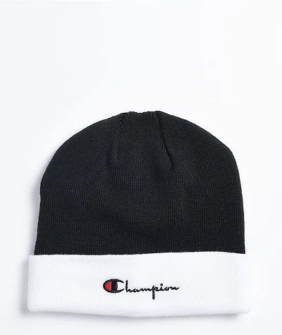 Champion Script Black & White Cuffed Beanie