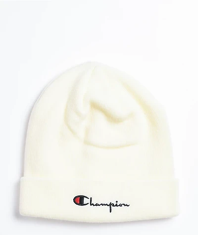 Champion Script Chalk White Cuffed Beanie