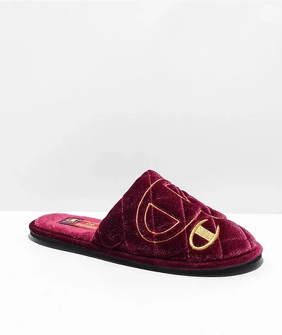 Champion Sleepover Lux Red & Gold Velvet Slippers