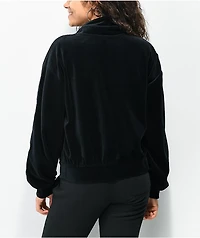 Champion Small C Satin Black Velour Quarter Zip Sweatshirt