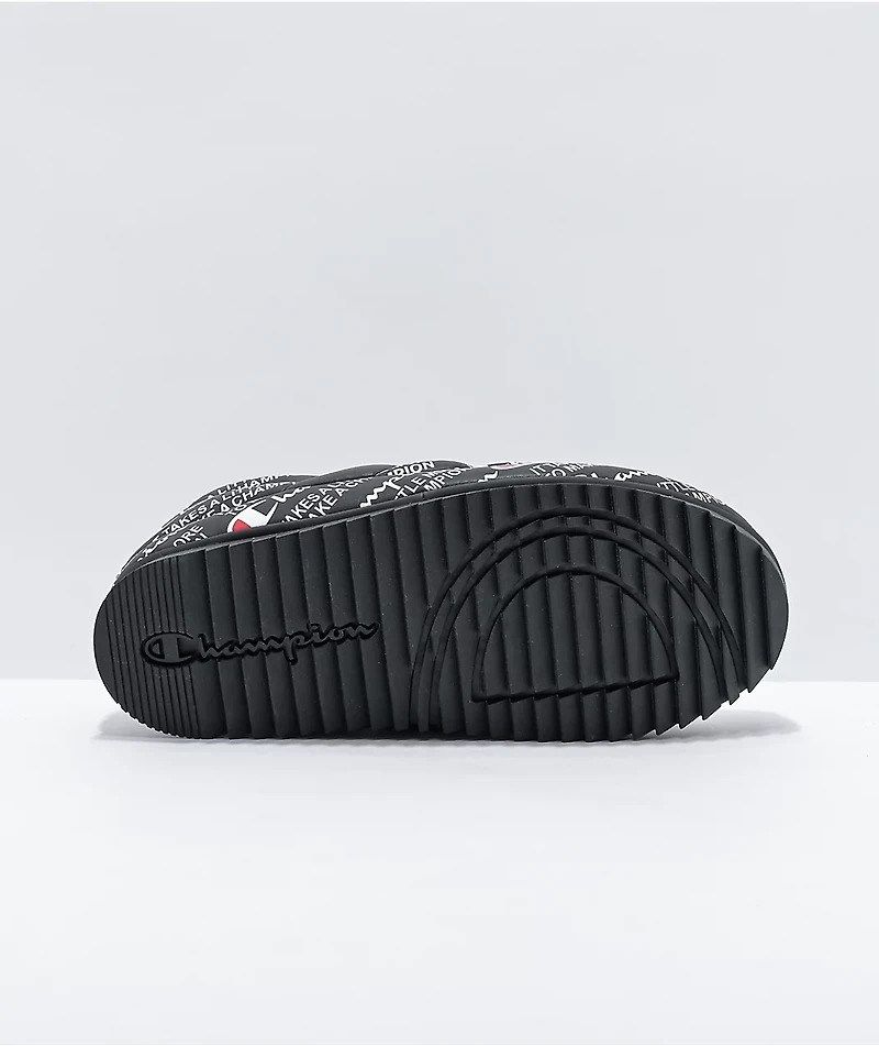 Champion Varsity Reflective Black & White Slippers