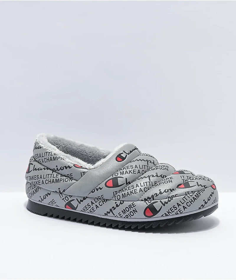 Champion Varsity Reflective Silver & Black Slippers