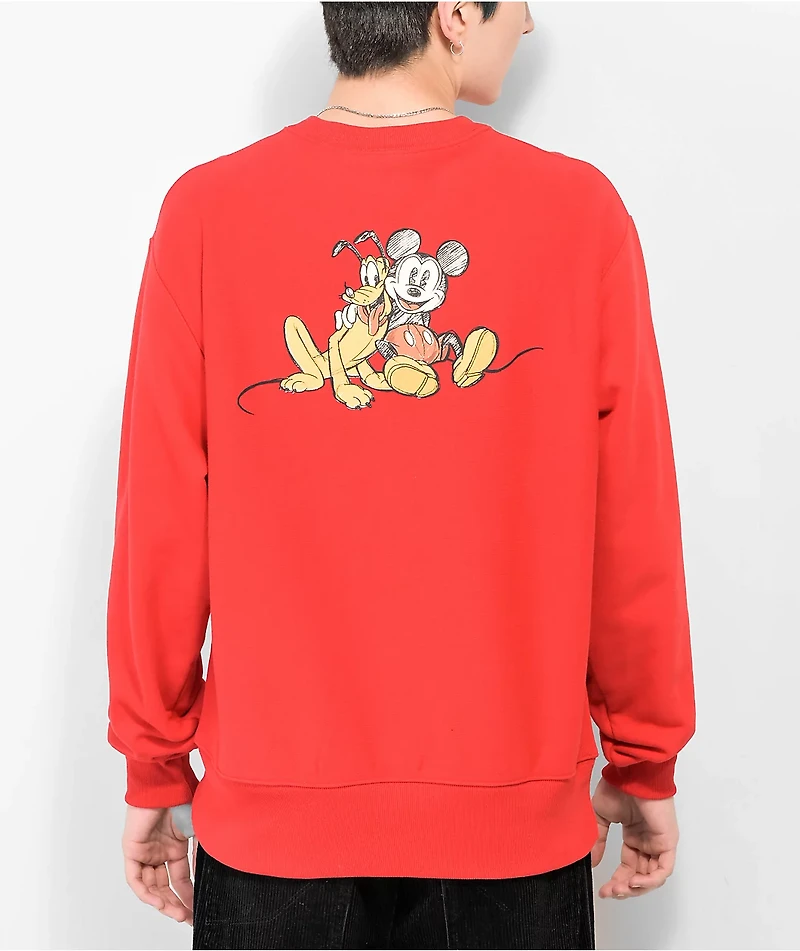 Champion x Disney Mickey & Pluto Red Crewneck Sweatshirt