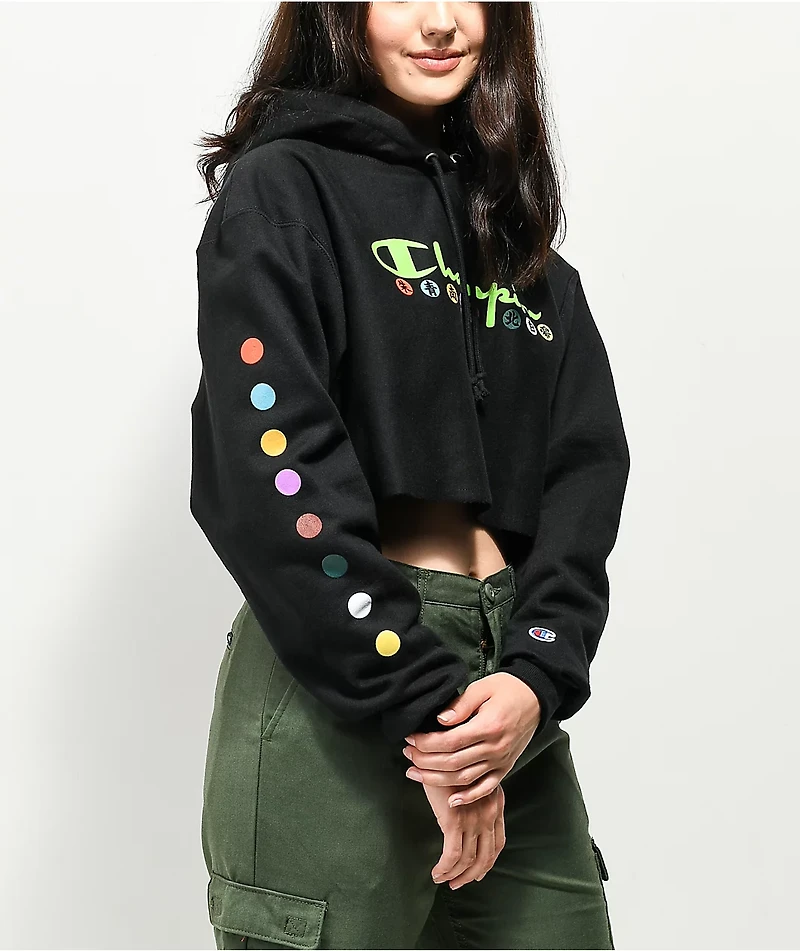 Champion x Naruto Shippuden Akatsuki Reverse Weave Black Crop Hoodie